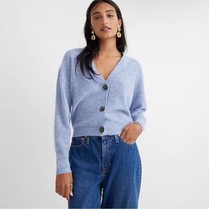 J. Crew ribbed v-neck cardigan sweater Heather River alpaca wool